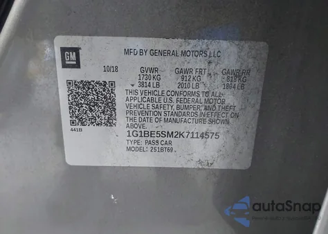 2019 Chevrolet Cruze Lt from USA, damaged, VIN 1G1BE5SM2K7114575
